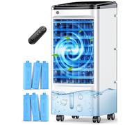 FANCOLE Aire acondicionado portátil sin ventana con 6 paquetes de hielo, temporizador inteligente de 12 horas para apagado automático, control remoto de 26 pies, tanque doble de llenado superior