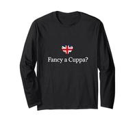 Fancy A Cuppa? Camisa Divertida con Palabras británicas, Bandera de la Bandera de Reino Unido Manga Larga