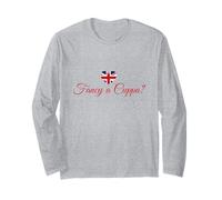 Fancy A Cuppa? Camisa Divertida con Palabras británicas, Bandera de la Bandera de Reino Unido Manga Larga