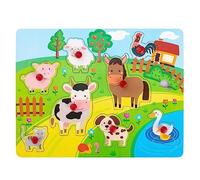 FANCY Baby Puzzle para Bebés de Madera 25x19 cm, Puzles para Niños 1 2 3 Años, Rompecabezas para Niños, Puzzle Encajable con 8 Piezas, Juegos Montessori Animales de Granja