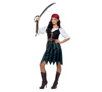 Smiffys Disfraz de marinera pirata, Azul, con camisa, falso chaleco, falda, cinturón y bandana Halloween, Carnaval