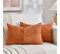 Fancy Homi 2 fundas de almohada decorativas lumbares naranjas largas, 30 x 60 cm, con tiras, para sofá, cama, decoración rústica de casa de campo, estilo bohemio, suave pana, rectangular, acento