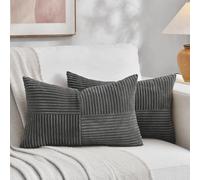 Fancy Homi 2 paquetes de fundas de almohada decorativas lumbares largas gris oscuro de 30x60 cm con tiras, para sofá, cama, decoración rústica de casa de campo, estilo bohemio, suave corduroy, acento
