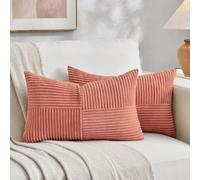 Fancy Homi 2 paquetes de fundas de cojín decorativas lumbares largas en coral, 30x60 cm, con tiras, para sofá, cama, decoración rústica de casa de campo, estilo bohemio, suave pana a rayas, acento
