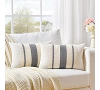 Fancy Homi - Juego de 2 fundas de almohada decorativas lumbares gris neutro de estilo granja para sofá, cama y silla, funda de cojín rectangular de algodón suave y grueso, decoración rústica vintage