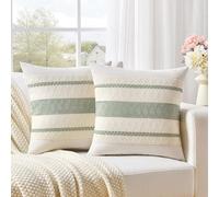 Fancy Homi Juego de 2 Fundas de cojín Decorativas Bohemias de Color Verde Salvia de 18 x 18 Pulgadas para Sala de Estar, Dormitorio, sofá, Cama, Silla, Funda de cojín rústica Retro de 45 x 45 cm,