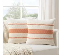 Fancy Homi Juego de 2 Fundas de cojín Decorativas de Color Coral Bohemio de 18 x 18 Pulgadas para sofá y Cama, estética Moderna y orgánica para decoración del hogar, Funda de cojín Tejida de macramé