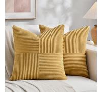 Fancy Homi Lot de 2 fundas de cojín decorativas de terciopelo acanalado suave y texturizado para salón, sofá, cama, decoración de interiores estilo rústico bohemio, 45 x 45 cm, amarillo mostaza, 45 x