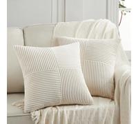 Fancy Homi Paquete de 2 Fundas de Almohada Decorativas Bohemias de Color Crema de 18 x 18 Pulgadas para Sala de Estar, sofá, Cama, decoración rústica del hogar, Funda de cojín Cuadrada Texturizada de