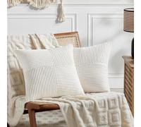 Fancy Homi Paquete de 2 fundas de almohada decorativas de color blanco crema de 18 x 18 pulgadas para sala de estar, sofá, cama, decoración del hogar, estilo bohemio, funda de cojín cuadrada