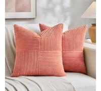 Fancy Homi Paquete de 2 Fundas de Almohada Decorativas de Coral de 22 x 22 Pulgadas para Sala de Estar, sofá Cama, Estilo rústico Bohemio para decoración del hogar, Funda de cojín Cuadrada de Pana