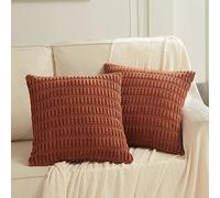 Fancy Homi Paquete de 2 Fundas de Almohada Decorativas de óxido de 18 x 18 Pulgadas para Sala de Estar, sofá y Cama, Funda de cojín Cuadrada de Pana a Rayas Suaves de 45 x 45 cm, Terracota rústica,