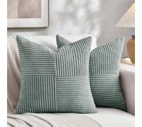 Fancy Homi - Paquete de 2 fundas de almohada decorativas gris azul pequeño de 14 x 14 pulgadas con para sofá, cama, decoración rústica de estilo bohemia, funda de cojín cuadrada de pana de patchwork