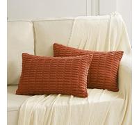 Fancy Homi - Paquete de 2 fundas de almohada decorativas lumbares color naranja tostado de 12 x 20 pulgadas para sofá, cama, sala de estar, decoración rústica bohemia de otoño para el hogar, funda de