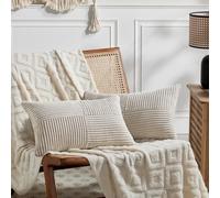 Fancy Homi Paquete de 2 fundas de almohada decorativas lumbares de 30 x 60 cm para sala de estar, sofá, cama, decoración del hogar de granja, funda de cojín rectangular de pana a rayas suaves, 30 x 60