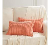 Fancy Homi Paquete de 2 fundas de almohada decorativas lumbares de color coral de 12 x 20 pulgadas para sala de estar, sofá, dormitorio, funda de cojín rectangular de pana suave de 30 x 50 cm,