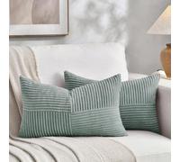 Fancy Homi Paquete de 2 fundas de almohada decorativas lumbares grises y azules de 12 x 20 pulgadas para sofá, cama, estilo rústico, bohemio, decoración del hogar, funda de cojín rectangular de pana a