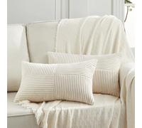 Fancy Homi Paquete de 2 fundas de almohada decorativas lumbares largas color crema de 12 x 24 pulgadas para sofá cama, sofá, rústico, estilo bohemio, decoración del hogar, funda de cojín rectangular