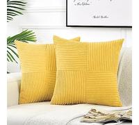 Fancy Homi - Paquete de 2 fundas de almohada decorativas pequeñas amarillas, 12 x 12 pulgadas, con diseño de patchwork cruzado, de pana, para sofá, cama, estilo rústico, bohemio, decoración del hogar