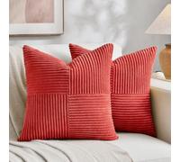 Fancy Homi - Paquete de 2 fundas de almohada decorativas rojas de 16 x 16 pulgadas para sofá, cama, sala de estar, regalo de decoración navideña para el hogar, suave funda de cojín cuadrada de pana