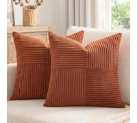 Fancy Homi Paquete de 2 fundas de almohada decorativas Rust Samll de 14 x 14 pulgadas para sofá cama, estilo rústico bohemio para decoración del hogar, funda de cojín cuadrada de pana suave de 35 x 35