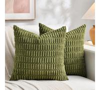 Fancy Homi - Paquete de 2 fundas de cojín decorativas boho verde musgo, para sofá, cama, decoración rústica moderna del hogar, funda de cojín cuadrada de pana suave, linda, 18 x 18 pulgadas, 45 x 45