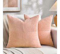 Fancy Homi - Paquete de 2 Fundas de cojín Decorativas de Color melocotón para Sala de Estar, sofá, Cama, decoración rústica de Granja Estilo Bohemio, Terciopelo Suave, Patchwork Cruzado, Texturizado