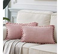 Fancy Homi Paquete de 2 Fundas de cojín Decorativas rectangulares Bohemias con Pompones, Juego de Funda de cojín de Pana Suave para sofá, Dormitorio, automóvil, Sala de Estar (30 x 50 cm, Rosa Rubor)