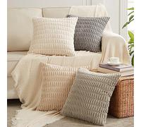 Fancy Homi Paquete de 4 Fundas de Almohada Decorativas Neutras de 18 x 18 Pulgadas para Sala de Estar, sofá, Cama, Estilo rústico, Bohemio, decoración del hogar, Funda de cojín Cuadrada de Pana Suave