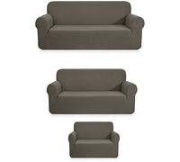Fancy Linen LLC - Juego de 3 Piezas de sofá + Asiento de Dos plazas + Funda para Silla, Color Gris Claro, elástico de Elastano elástico para Adaptarse a la Nueva