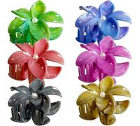 Fancy - Pinzas para el pelo con diseño de flores centradas en perlas, pinzas de verano para la playa, plumeria hawaiana, accesorios para el cabello de plástico brillante, multicolor, juego de 6 piezas