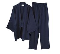 Fancy Pumpkin Traje de bata de pijama de algodón estilo japonés Kimono de los hombres [Navy, L]