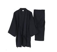 Fancy Pumpkin Trajes de Estilo japonés de los Hombres Traje de Pijama de algodón Plisado Puro de algodón Negro