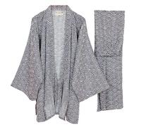 Fancy Pumpkin Trajes de estilo japonés de los hombres Traje de vestido de pijama de kimono Conjunto [Tamaño de patrón de onda gris L]
