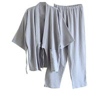 Fancy Pumpkin Trajes de Estilo japonés para Hombres Kimono Pijamas de algodón crepé Vestido-Talla L Gris