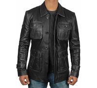 Fancyd Chaqueta de campo de cuero para hombre con 4 bolsillos, M-65, Negro, 4XL