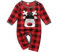 FANCYINN Mameluco de Una Pieza de Navidad para Bebé Niño Niña Navidad Bebé Mono de Manga Larga con Capucha Pijamas de Navidad en General 0-12 Meses (Plaid Rojo, 3-6 Meses)