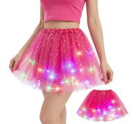 Fancysky Tutu Mujer LED Luces de Colores, 40 cm, Falda de Tul Damas,Estrellas Lentejuelas Vestido de Baile,Adecuado para Carnavales, Bailes de Máscaras, Fiestas, Festivales de Música (Rosa)
