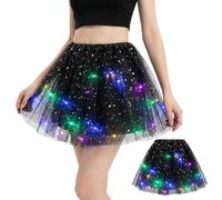 Fancysky Tutu Mujer LED Luces de Colores, 40 cm, Falda de Tul Damas,Estrellas Lentejuelas Vestido de Baile,Adecuado para Carnavales, Bailes de Máscaras, Fiestas, Festivales de Música (Negro)