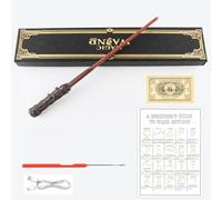 Fancysky Varita mágica, varita mágica para cosplay, varita mágica de resina con tarjeta de entrada y hoja de hechizo, varita mágica recargable por USB, Halloween, cosplay, carnaval, disfraz accesorio