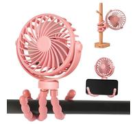 Fancysky Ventilador Portátil para Cochecito,Ventilador USB de Trípode Silencioso Multifunción 3 Velocidade Rechargeable 360° Rotate Flexible Tripod Para Silla de Paseo,Escritorio,Cuna (Rosa)