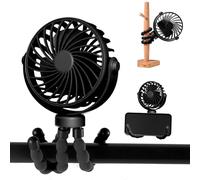 Fancysky Ventilador Portátil para Cochecito,Ventilador USB de Trípode Silencioso Multifunción 3 Velocidade Rechargeable 360° Rotate Flexible Tripod Para Silla de Paseo,Escritorio,Cuna (Negro)