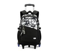 FANDARE 2-en-1 Mochila con Ruedas Niños Carro Ruedas Niña Infantil Trolley Mochilas 35L Negra Bolsas Escolares con 6 Ruedas para estudiantes Laptop Backpack para Hombre con lindo colgante de muñeca