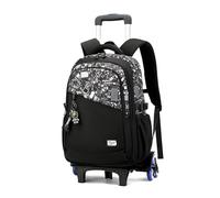FANDARE 2-en-1 Mochila con Ruedas Niños Carro Ruedas Niña Infantil Trolley Mochilas 35L Negra Bolsas Escolares con 6 Ruedas para estudiantes Laptop Backpack para Hombre con lindo colgante de muñeca