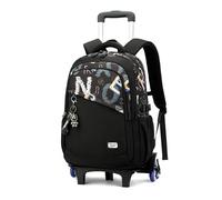 FANDARE 2-en-1 Mochila con Ruedas Niños Carro Ruedas Niña Infantil Trolley Mochilas 35L Negra Bolsas Escolares con 6 Ruedas para estudiantes Laptop Backpack para Hombre con lindo colgante de muñeca
