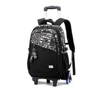 FANDARE 2-en-1 Mochila con Ruedas Niños Carro Ruedas Niña Infantil Trolley Mochilas 35L Negra Bolsas Escolares con 6 Ruedas para estudiantes Laptop Backpack para Hombre con lindo colgante de muñeca