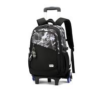 FANDARE 2-en-1 Mochila con Ruedas Niños Carro Ruedas Niña Infantil Trolley Mochilas 35L Negra Bolsas Escolares con 6 Ruedas para estudiantes Laptop Backpack para Hombre con lindo colgante de muñeca