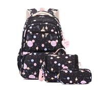 FANDARE 3 en 1 Mochilas Infantiles con Bolsa de Almuerzo & Estuche Escolar Juveniles niña niño Mochila Escolar Reflectantes Mochila de Colegio Adolescentes Primaria Secundaria Instituto Negro