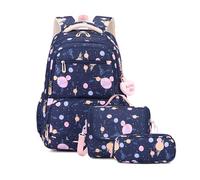 FANDARE 3 en 1 Mochilas Infantiles con Bolsa de Almuerzo & Estuche Escolar Juveniles niña niño Mochila Escolar Reflectantes Mochila de Colegio Adolescentes Primaria Secundaria Instituto Azul Oscuro