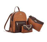 FANDARE 3 Piezas Bolsos Mochila para Mujer Mochilas con Bolsa para Las Axilas Muñeca Bolso de Mano Bandolera Cartera de Cuero PU Bolso de Hombro Bandolera Escolar para Trabajo Viajes Marrón Oscuro